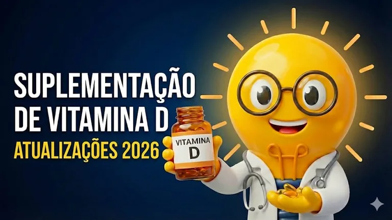 Banner escrito "Suplementação de Vitamina D Atualizações 2026", junto ao avatar da MEDsimple, LuzIA, segurando um frasco de comprimidos de Vitamina D.